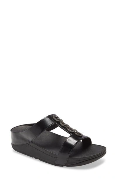 Fitflop Fino Sparkle Wedge Slide Sandal In All Black