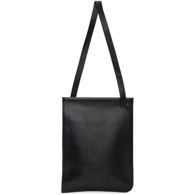 Lemaire Black Leather Tote In 999 Black