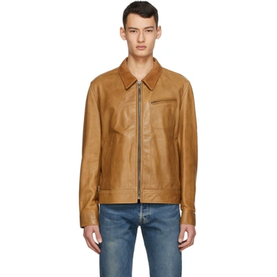 Schott Brown Leather Unlined Jacket In Rust