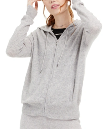 Charter Club Women's Petite 100% Cashmere Zip Hoodie, Created For Macy's In Ice Grey Heather