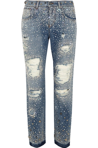 Dolce & Gabbana Swarovski Crystal-embellished Distressed Boyfriend Jeans |  ModeSens