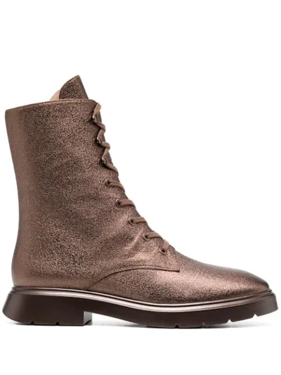 Stuart Weitzman Mckenzee Combat Boots In Bronze Leather In Brown