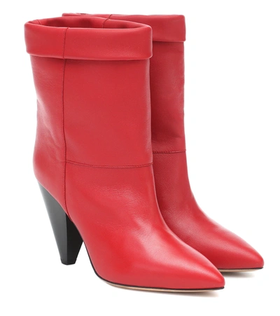 Isabel Marant Luido High Heels Ankle Boots In Red Leather