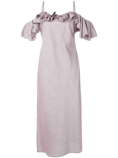 Jacquemus Women's Pampelonne Linen-blend Off-the-shoulder Ruffle Dress In Lilac