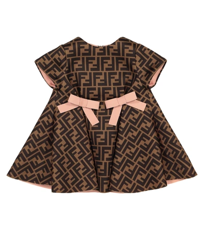 Fendi Baby Girls Brown Ff Logo Dress In Brown Pink