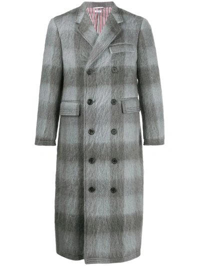 Thom Browne Large Buffalo Check Long Chesterfield Coat In Grey