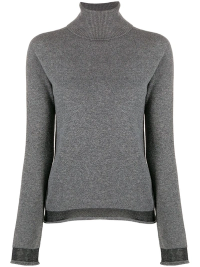 Liu •jo Contrast-trimmed Roll Neck Jumper In Grey