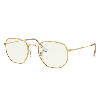 Ray Ban Hexagonal Blue-light Clear Sunglasses Gold Frame Blue Lenses 48-21