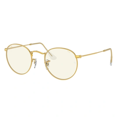 Ray Ban Round Blue-light Clear Evolve Sunglasses Gold Frame Grey Lenses 53-21
