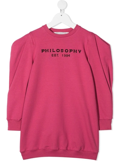 Philosophy Di Lorenzo Serafini Kids' Logo Cotton Blend Sweat Dress In Dark Pink