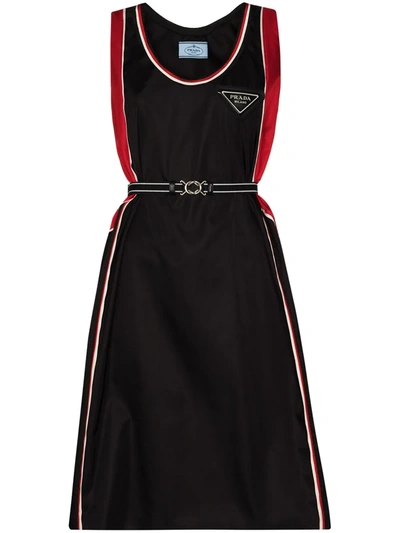 Prada Belted Two-tone Gabardine Midi Dress In Schwarz