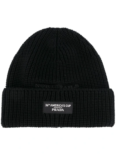 North Sails X Prada Kids Logo Patch Beanie In Black