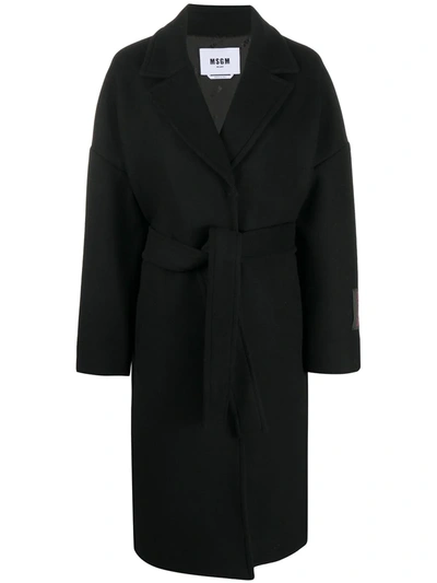 Msgm Patch-detail Belted Coat In Black