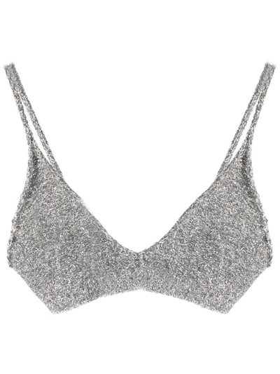 Laneus Scoop-neck Tinsel Bralette Top In Silver