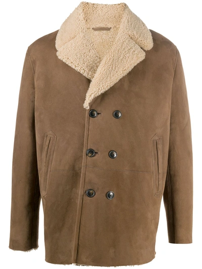 Closed Double-breasted Shearling Coat In Neutrals