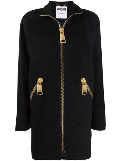 Moschino Zip-front High-neck Coat In Black