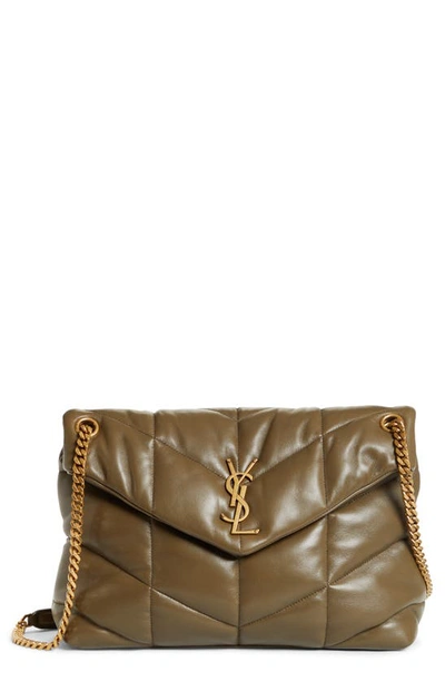 Saint Laurent Medium Loulou Puffer Quilted Leather Crossbody Bag In Deep Green