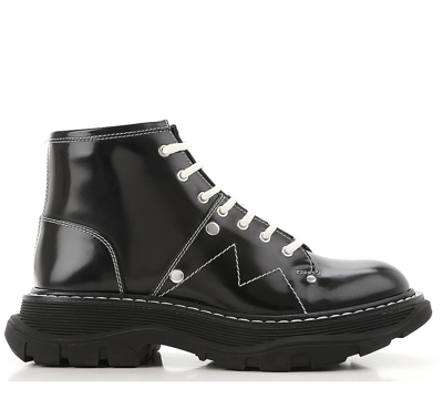 Alexander Mcqueen Lace-up Lug Sole Hiker Boot In Black/silver