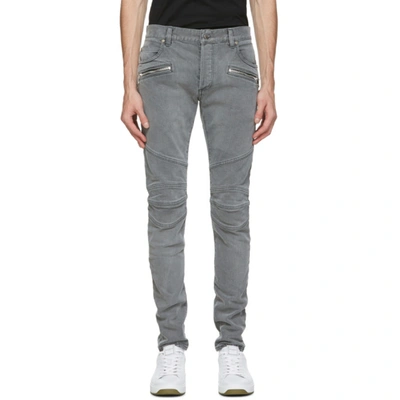 Balmain Black Monogram Slim Jeans In Grey