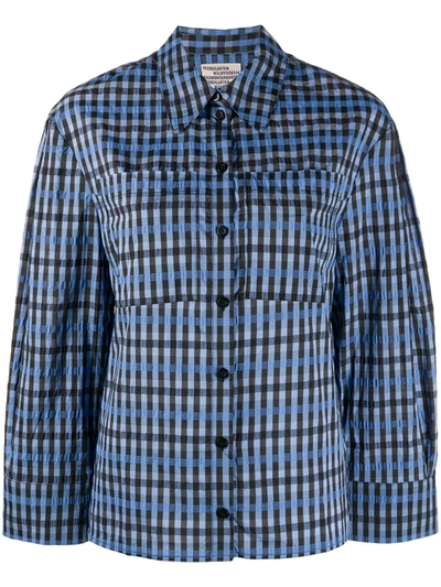 Baum Und Pferdgarten Gingham Puff-sleeve Shirt In Blue