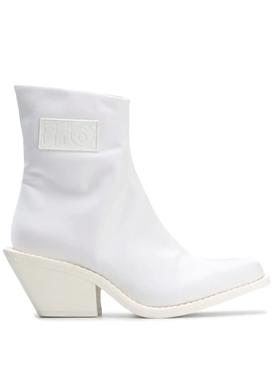 Mm6 Maison Margiela Logo Patch Ankle Boots In White