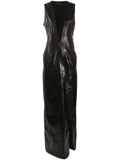 Ann Demeulemeester Sleeveless Maxi Leather Coat In Brown