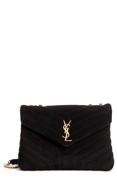 Saint Laurent Medium Lou Matelassé Suede Shoulder Bag In Nero/nero/ Nero