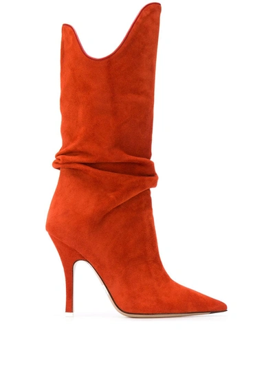 Attico High Heels Boots In Orange Suede