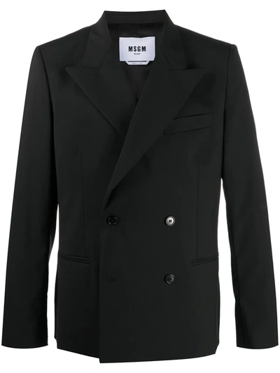 Msgm Double-breasted Virgin Wool Jacket In Black