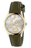 Gucci Men's 38mm G-timeless 2-tone Snake Watch W/ Leather Strap In Olive