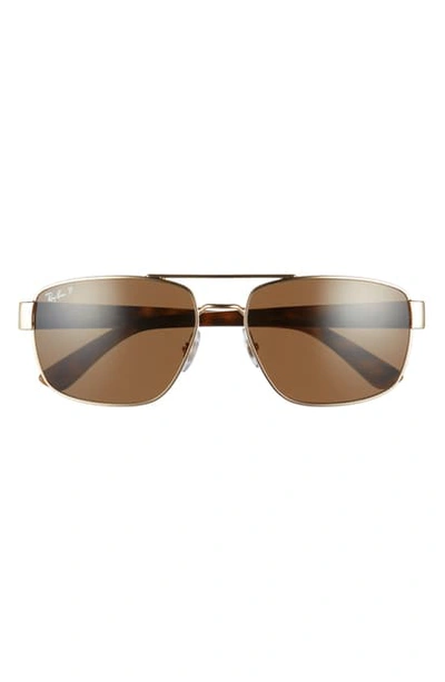 Ray Ban Polarized 55mm Aviator Sunglasses In Gold/ Brown