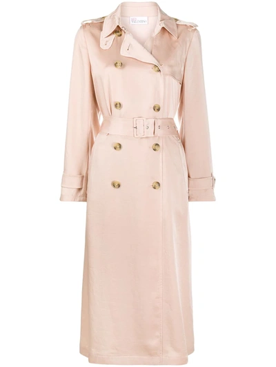 Red Valentino Satin Pleated Trench Coat In Neutrals