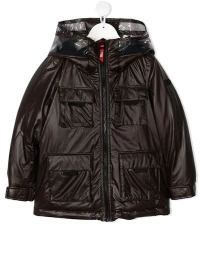 Ai Riders On The Storm Kids' Heat-reactive Hooded Coat In Brown
