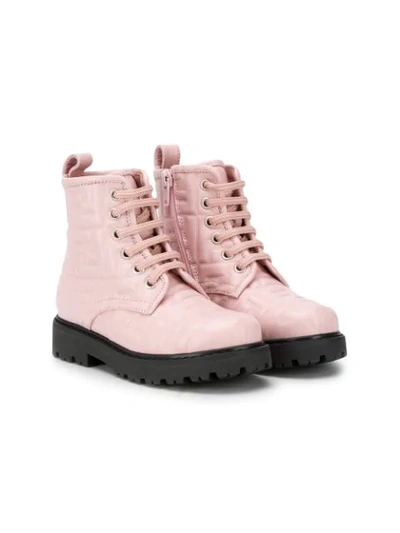 Fendi Kids' Monogram Lace-up Boots In Pink