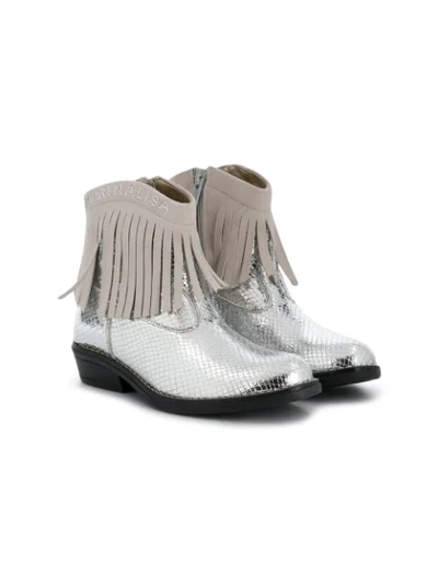 Monnalisa Kids' Metallic Cowboy Boots In Silver