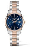 Longines Conquest Classic Watch, 34mm In Blue/rose Gold