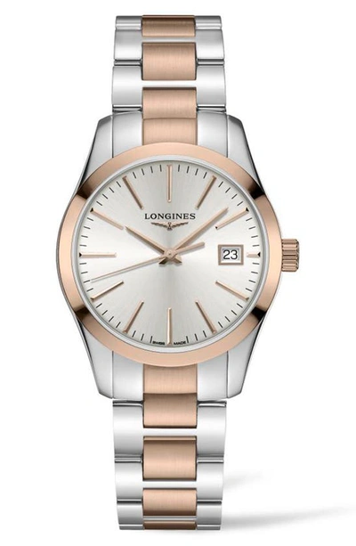 Longines Conquest Classic Bracelet Watch, 34mm In Silver/rose Gold