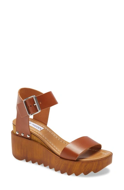 Steve Madden Keir Platform Wedge Sandal In Cognac Leather