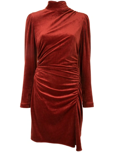 A.l.c Marcel Long Sleeve Ruched Velvet Minidress In Red-drk