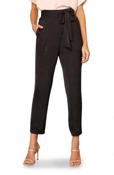 Cupcakes And Cashmere Mazzy Belted Tapered Crop Satin Pants In Black