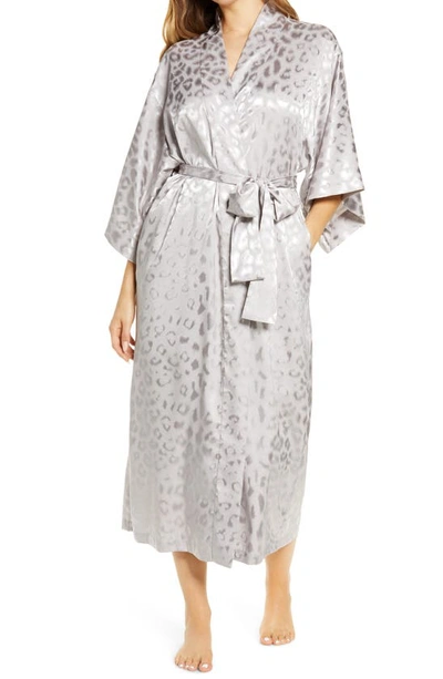 Natori Decadence Leopard Jacquard Satin Robe In Silver Pearl