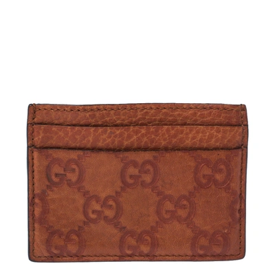 Pre-owned Gucci Ssima Leather Card Holder In Orange