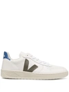 Veja V-10 Leather Basketball Sneakers In White,khaki,blue