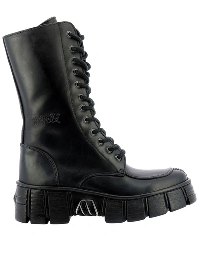 New Rock High Black Leather Amphibious