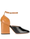 Marni Two-tone Ankle Wrap Block-heel Pumps In Brown