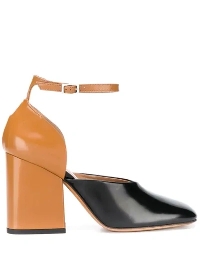 Marni Two-tone Ankle Wrap Block-heel Pumps In Brown