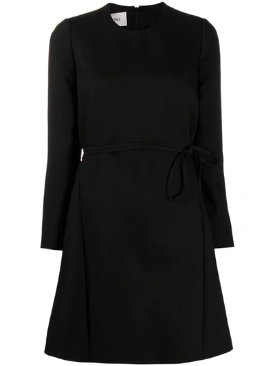 Valentino Belted Long-sleeve Dress In Black