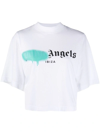 Palm Angels Logo-print Mock-neck T-shirt In White