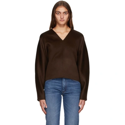 Totême Brown Wool Rennes V-neck Jumper In 899 Dk Brwn