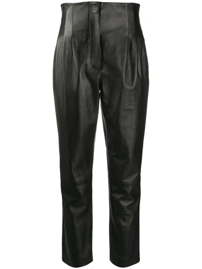 Alberta Ferretti Tapered High-waist Leather Pants In Black